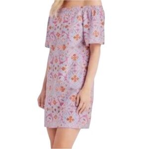 J. Mclaughlin Marina Off the Shoulder Short Sleeve Cyrus Sea Silk Blend Dress